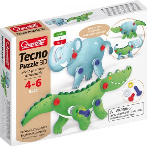 Quercetti 0541 Tecno Puzzle 3D - slon a krokodýl