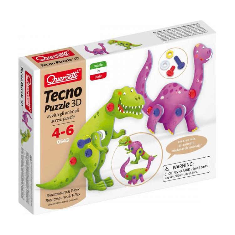 Quercetti 0543 Tecno Puzzle 3D - brontosaurus a T-Rex